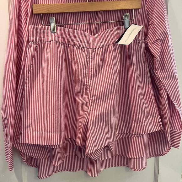 French Connection 100% Pink  White Striped Button Down and Shorts Set Size Large - Picture 10 of 15